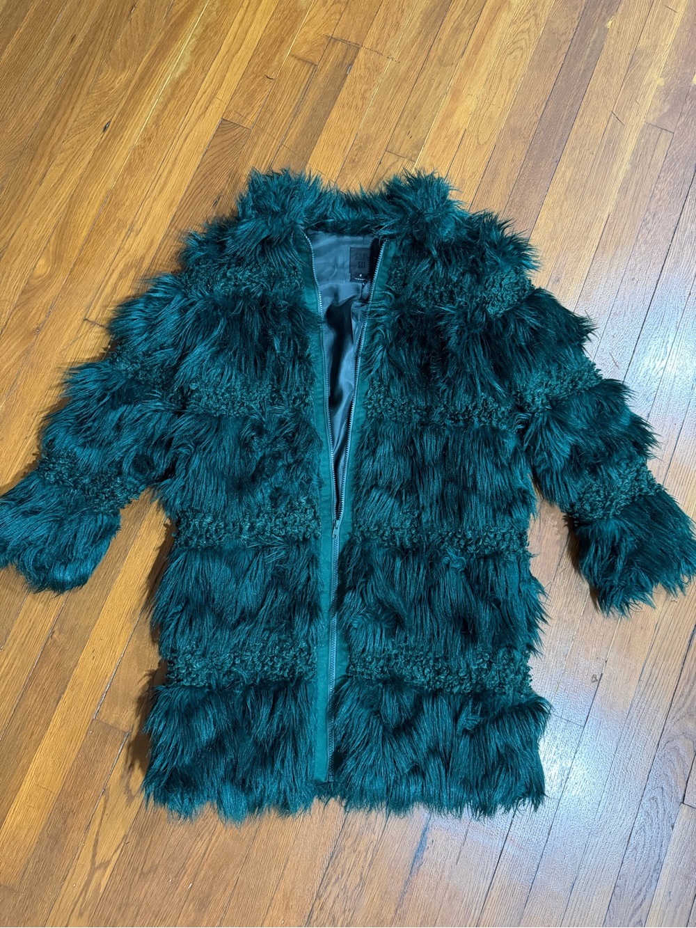 Anna Sui runway Deep Teal Faux Fur Teddy Jacket size 2